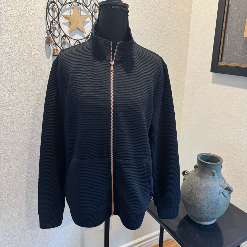 Skechers Black Ribbed Zip-Up Hoodless Hoodie